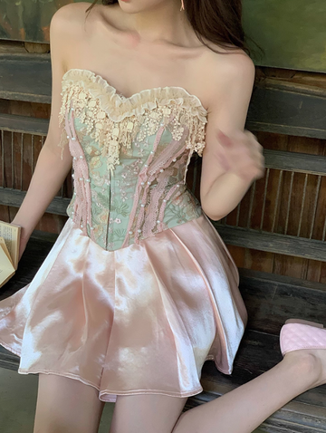 Cute Pink A Line Sweetheart Neck Print Floral Satin Homecoming Dress Cocktail Dress HZ1023